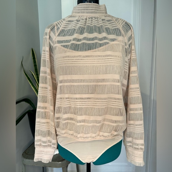 BCBGMAXAZRIA Pink Nude Semi-Sheer Long-sleeve Bodysuit - Picture 1 of 15